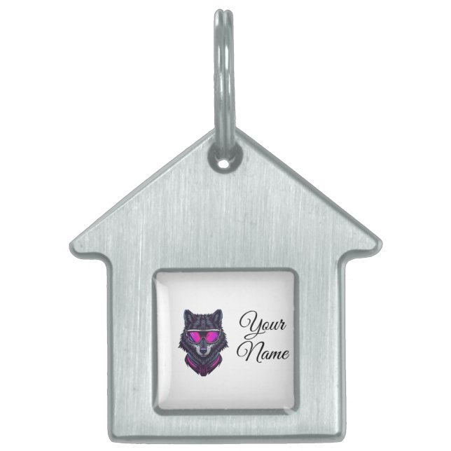 Médaillons Pour Animaux Domestiques Cyberpunk Wolf Neon Art Personalizable Name Mug -  (Devant)