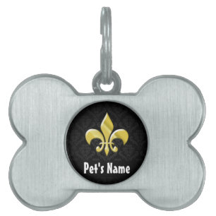 Médaillons Pour Animaux Domestiques Damas noir/or Fleur de Lis