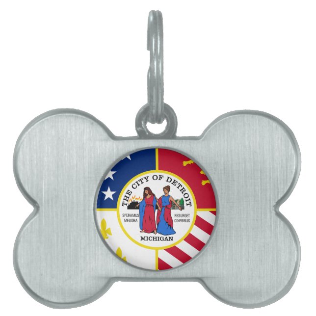 Médaillons Pour Animaux Domestiques Drapeau de Detroit, Michigan Nom de l'animal de co (Devant)