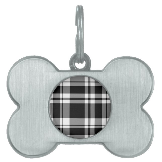 Médaillons Pour Animaux Domestiques Élégant classique noir blanc plaid motif (Devant)