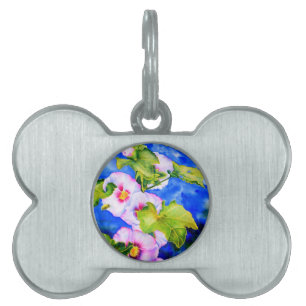 Médaillons Pour Animaux Domestiques Elégant jardin fleuri rose blanc aquarelle
