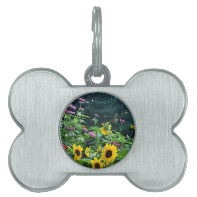 Médaillons Pour Animaux Domestiques Elégant jardin fleuri tournesol zinnia mums (Devant)