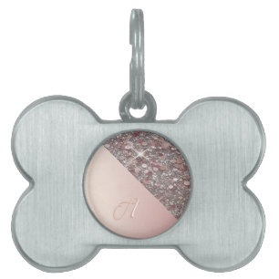 Médaillons Pour Animaux Domestiques Élégant Rose or Monogramme rond animal de compagni