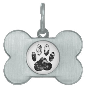 Médaillons Pour Animaux Domestiques Empreinte de patte de chien gris noir et blanc
