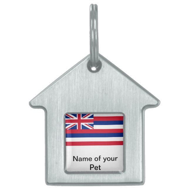 Médaillons Pour Animaux Domestiques Étiquette avec drapeau de l'État d'Hawaii (Devant)