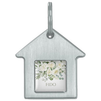 Médaillons Pour Animaux Domestiques Étiquette de mariage florale blanche personnalisée
