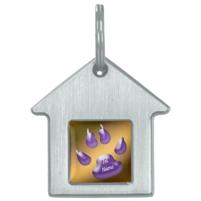 Médaillons Pour Animaux Domestiques étiquette d'identification de chat violet foncé or (Devant)