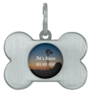 Médaillons Pour Animaux Domestiques Étiquette Ozark Windmill Sunset Pet ID