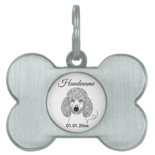 Médaillons Pour Animaux Domestiques Étiquette personnalisée pour Poodle en art minimal