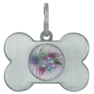 Médaillons Pour Animaux Domestiques Fleur Abstraite Colorée Art Fractal Floral Moderne