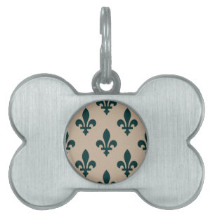 Médaillons Pour Animaux Domestiques Fleur de Lis Motif, Royal French Green on Cream