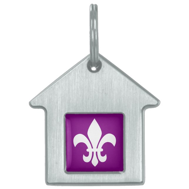 Médaillons Pour Animaux Domestiques Fleur de Lys violet et blanc (Devant)