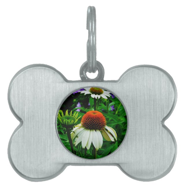 Médaillons Pour Animaux Domestiques Fleurs de cônes blanches et orange (Devant)
