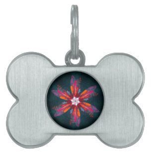 Médaillons Pour Animaux Domestiques Flore Mandala Flowers Orange Red Blue Abstract
