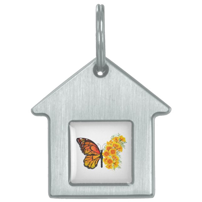 Médaillons Pour Animaux Domestiques Flower Butterfly with Yellow California Poppy (Devant)