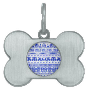 Médaillons Pour Animaux Domestiques Fret grec, Motif méditerranéen, Bleu
