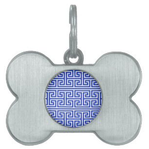 Médaillons Pour Animaux Domestiques Grec Meander Carré clé H Motif bleu