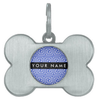 Médaillons Pour Animaux Domestiques Grec Meander Key Blue, Votre Nom, Personnaliser
