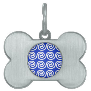 Médaillons Pour Animaux Domestiques Grec Meander Key Waves Motif Bleu