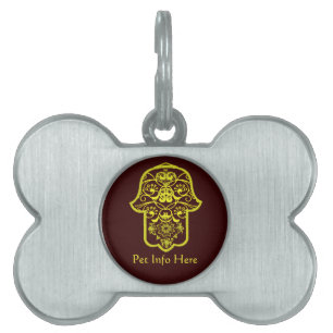 Médaillons Pour Animaux Domestiques Hamsa floral (jaune)