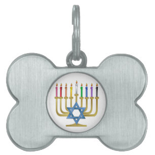 Médaillons Pour Animaux Domestiques Hanoukka Rainbow Candles Gold Menorah