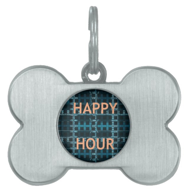Médaillons Pour Animaux Domestiques Happy Hour Texte bleu Vector Art Imprimer (Devant)