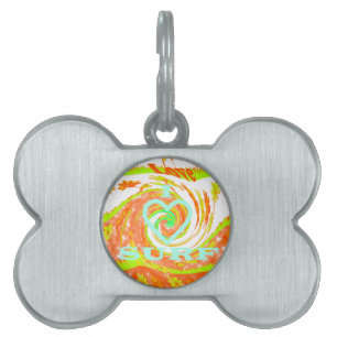 Médaillons Pour Animaux Domestiques I Love Surf : Belle Florale avec Cool Texte Art