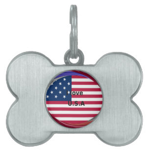 Médaillons Pour Animaux Domestiques I Love U.S.A. Swirl : Patriotic Heart Art Imprimer