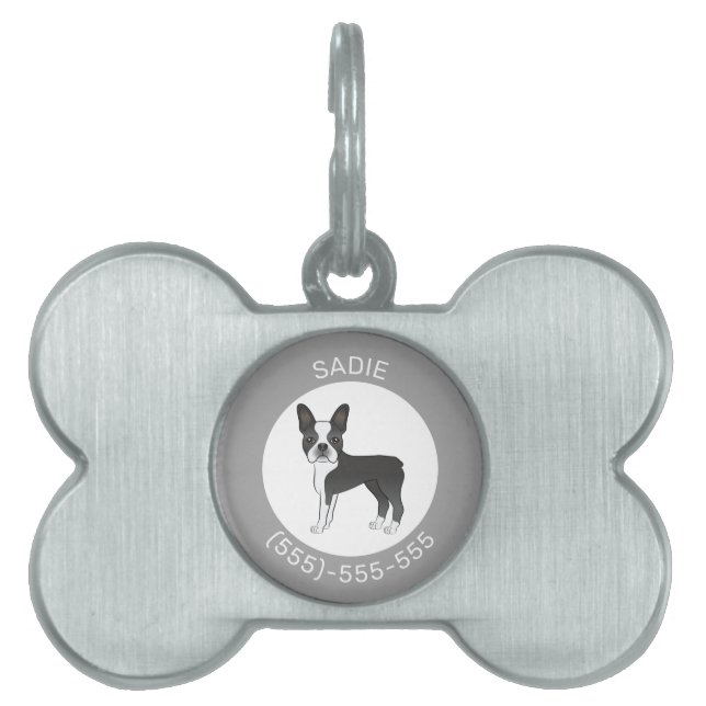 Médaillons Pour Animaux Domestiques Illustration de chien Boston Terrier noir et blanc (Devant)