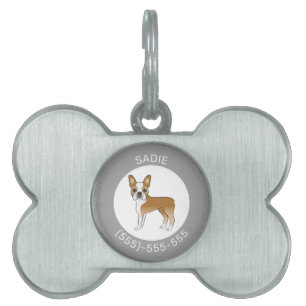 Médaillons Pour Animaux Domestiques Illustration d'un chien Boston Terrier fauve et bl