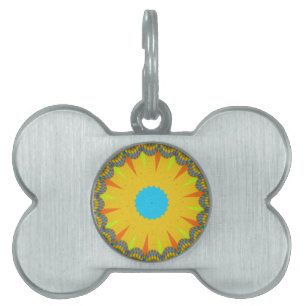 Médaillons Pour Animaux Domestiques Impression Cyan et Gold Mandala Art