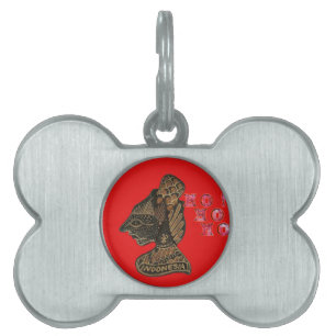 Médaillons Pour Animaux Domestiques Indonesi Shadow Puppet Hohoho Design sur toile rou