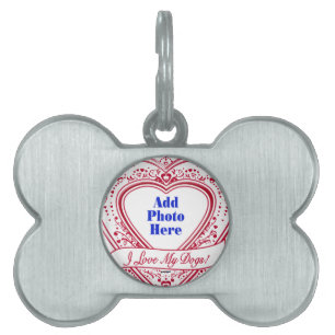 Médaillons Pour Animaux Domestiques J'adore les My Dogs ! Photo Red Hearts