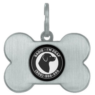 Médaillons Pour Animaux Domestiques Je suis Sourds- Silhouette de chien noir aux oreil