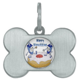 Médaillons Pour Animaux Domestiques Joyeux Hanukkah Toupie de Hanukkah Beignet