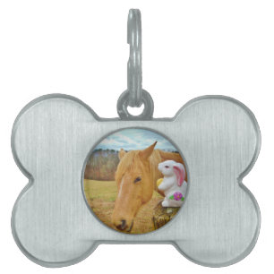 Médaillons Pour Animaux Domestiques Lapin blanc et cheval jaune blond