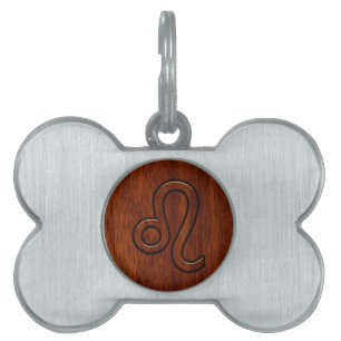 Médaillons Pour Animaux Domestiques Leo Zodiac Connexion style bois acajou Brown