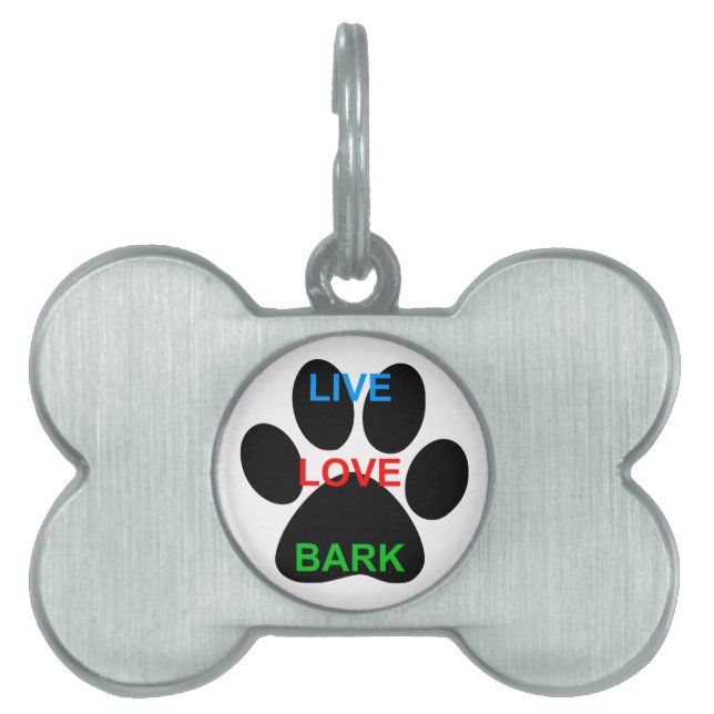 Médaillons Pour Animaux Domestiques LIVE LOVE BARK Chien Empreinte de patte (Devant)