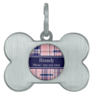 Médaillons Pour Animaux Domestiques Marine Rose Whelppy Patchwork Madras N Monogramme