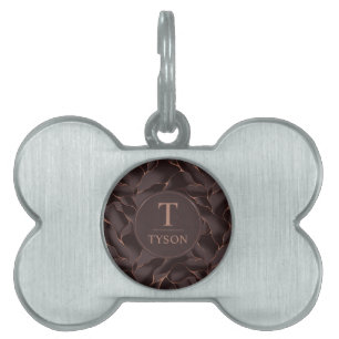 Médaillons Pour Animaux Domestiques Marron Chocolat & Or Rose Motif Vague Abstrait