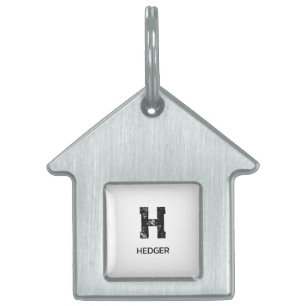 MÉDAILLONS POUR ANIMAUX DOMESTIQUES MINIMALISTE NOIR MONOGRAMME À UNE LETTRE NOM BLANC