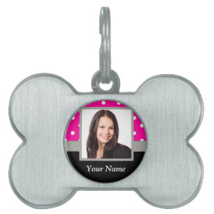 Médaillons Pour Animaux Domestiques Modèle photo à points Polka rose