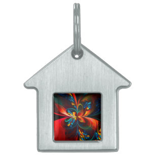 Médaillons Pour Animaux Domestiques Moderne Floral Abstrait Art Orange Bleu Motif #14