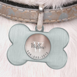 Médaillons Pour Animaux Domestiques Monogramme en métal brossé Rose Gold Ombré Os de C