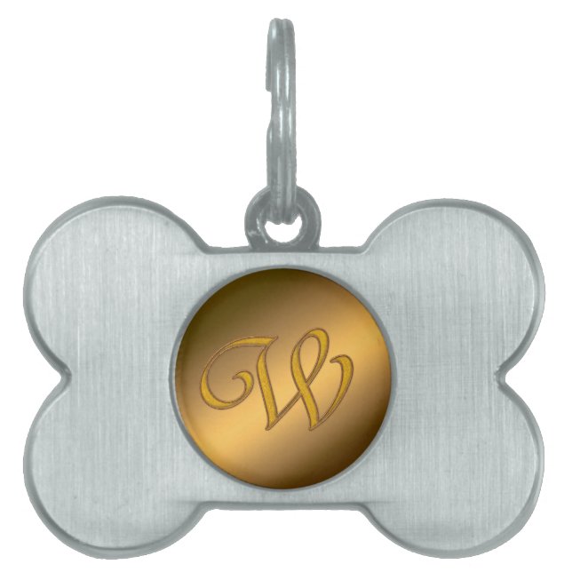 Médaillons Pour Animaux Domestiques Monogramme Gold W (Devant)