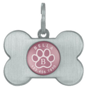 Médaillons Pour Animaux Domestiques Monogramme moderne Nom et téléphone Foil Rose Go