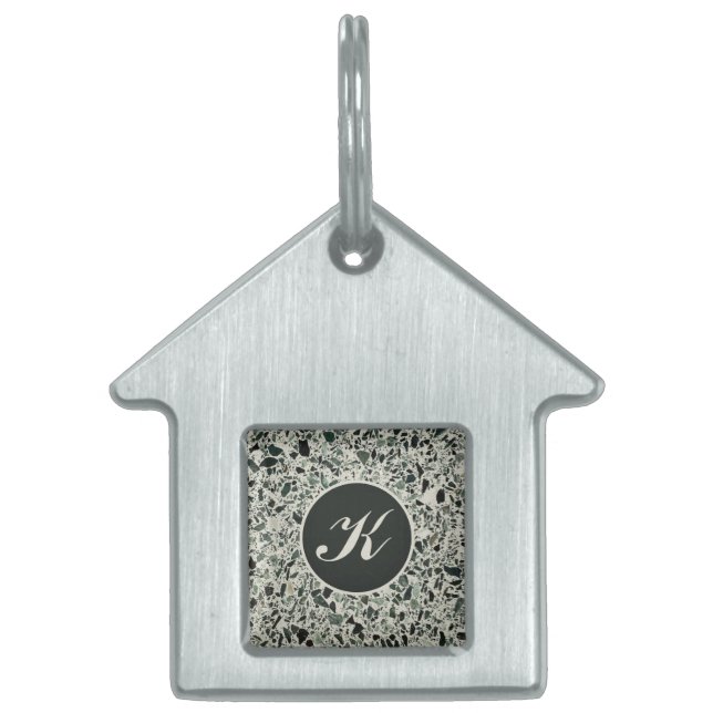 Médaillons Pour Animaux Domestiques Monogramme Moderne Vert Terrazzo (Devant)