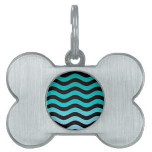 Médaillons Pour Animaux Domestiques Motif à rayures turquoise ondulées