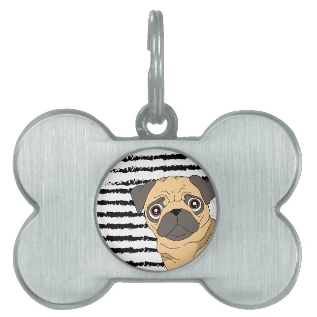 Médaillons Pour Animaux Domestiques Motif blanc noir Pug (Devant)