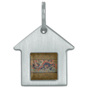Médaillons Pour Animaux Domestiques Motif de broderie en soie de dragon chinois antiqu